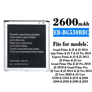 Phone battery EB-BG530BBC for Samsung J3/J3 2016/J3 V/J3 Pro 2016/J5/J5 2015/J2 Ace/J2 Pro 2018/J2 2018/J2 Core/J2 2016/J2 Pro 2016/J2 Core 2020/A2 Core