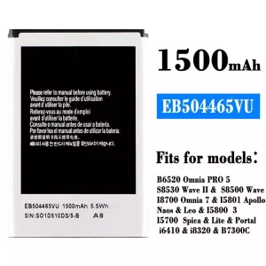 Phone battery EB504465VU for Samsung B6520 Omnia PRO 5/S8530 Wave /S8500 Wave 2