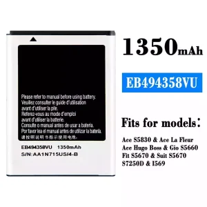 Phone battery EB494358VU for Samsung Ace S5830