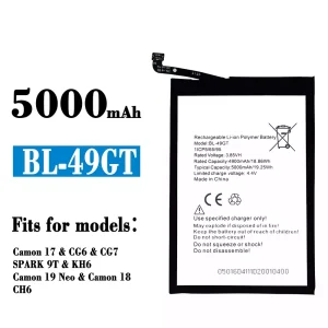 Phone battery BL-49GT for Tecno Camon 17 1 CG6 / CG7 / SPARK 9T / KH6 / Camon 19 Neo / Camon 18 /CH6