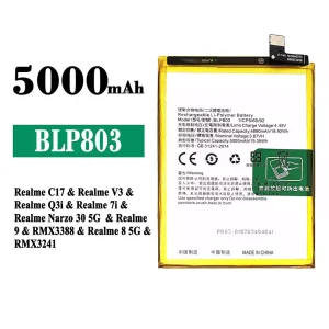 Phone battery BLP803 for OPPO Realme C17 / Realme V3 / Realme Q3i / Realme 7i / Realme Narzo 30 5G / Realme 9 / Realme 8 5G