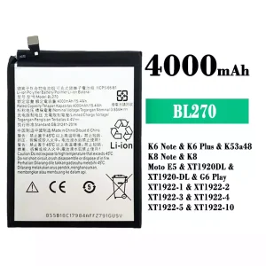 Phone battery BL270 for Lenovo K6 Note / K6 Plus / K8 Note / Moto E5 / G6 Play