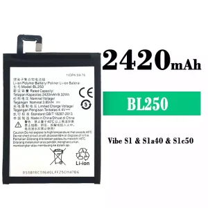 Phone battery BL250 for Lenovo Vibe S1/Sla40/Slc50
